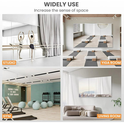 Swafrrt Home Gym Fitness Mirror 48X24 inch-3PCS, Tempered Glass Frameless Full Length Mirror Yoga Mirror for Living Room, Yoga Studio, Bedroom, Dancing Studio