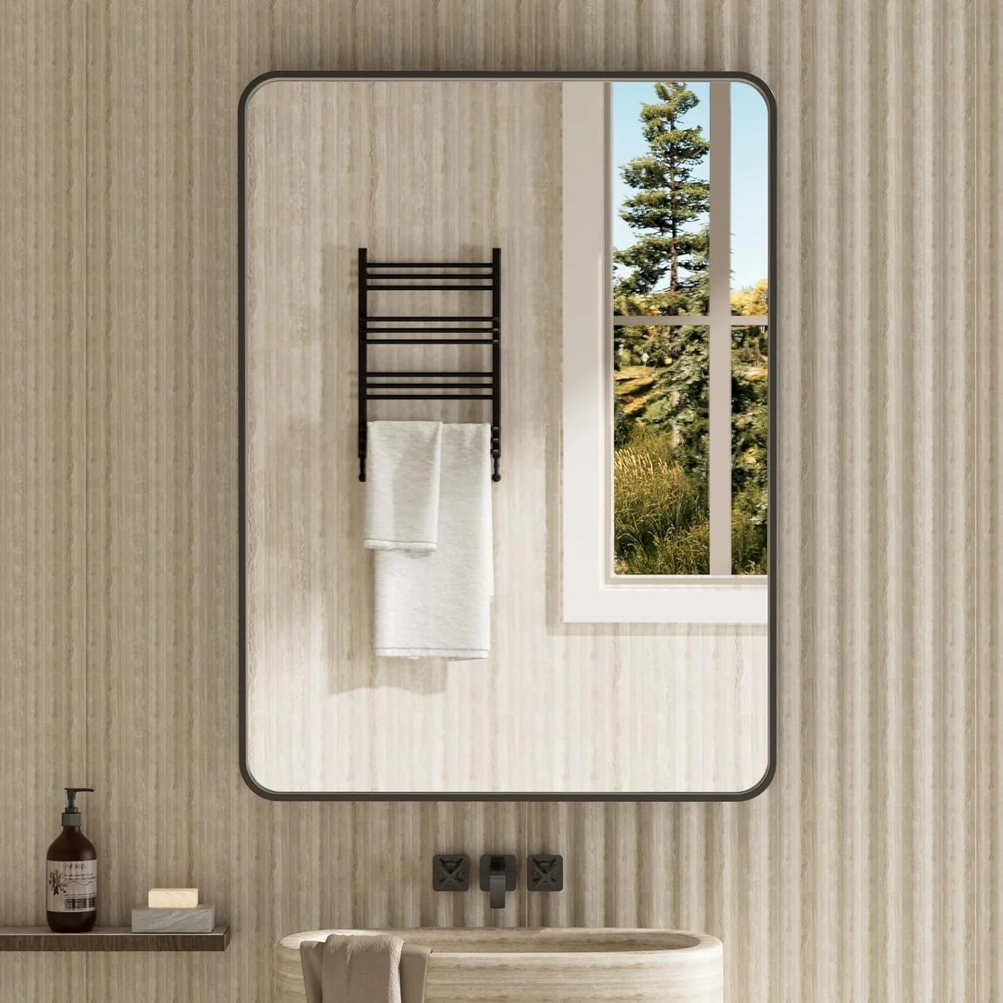 Swafrrt Black Bathroom Vanity Mirror for Wall, 40x30 inch Metal Framed Wall Mirror Rectangular with Tempered Glass, Anti-Rust, Hangs Horizontally or Vertically