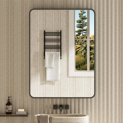 Swafrrt Black Bathroom Vanity Mirror for Wall, 24x36 inch Metal Framed Wall Mirror Rectangular with Tempered Glass, Anti-Rust, Hangs Horizontally or Vertically