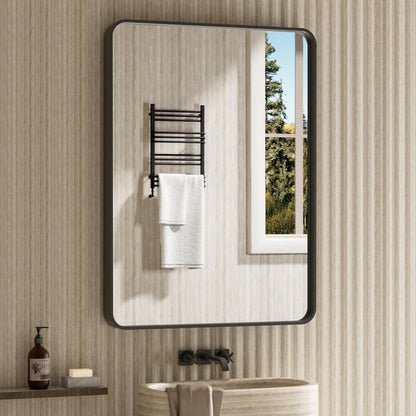 Swafrrt Black Bathroom Vanity Mirror for Wall, 22x30 inch Metal Framed Wall Mirror Rectangular with Tempered Glass, Anti-Rust, Hangs Horizontally or Vertically