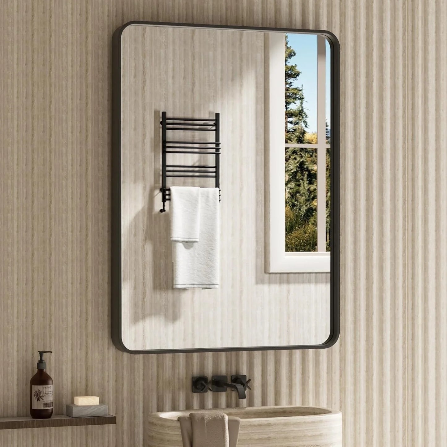 Swafrrt Black Bathroom Vanity Mirror for Wall, 48x30 inch Metal Framed Wall Mirror Rectangular with Tempered Glass, Anti-Rust, Hangs Horizontally or Vertically