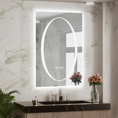 Double-layer LED Bathroom Mirror 24x36 Inch,Wall Mirrors with Anti-Fog Vanity Mirror ,Shatter-Proof,Memory Makeup Mirror with LED Lights