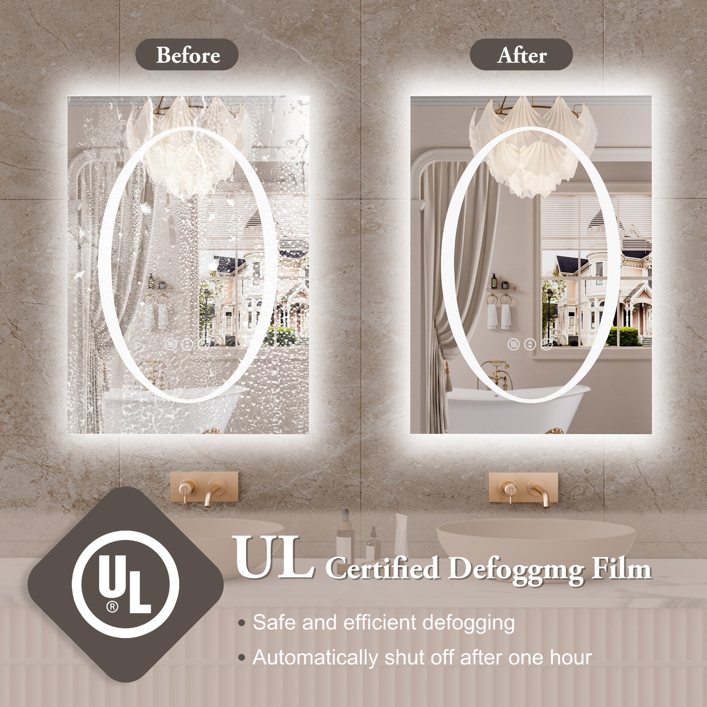 Double-layer LED Bathroom Mirror 24x36 Inch,Wall Mirrors with Anti-Fog Vanity Mirror ,Shatter-Proof,Memory Makeup Mirror with LED Lights