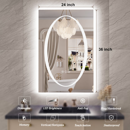 Double-layer LED Bathroom Mirror 24x36 Inch,Wall Mirrors with Anti-Fog Vanity Mirror ,Shatter-Proof,Memory Makeup Mirror with LED Lights