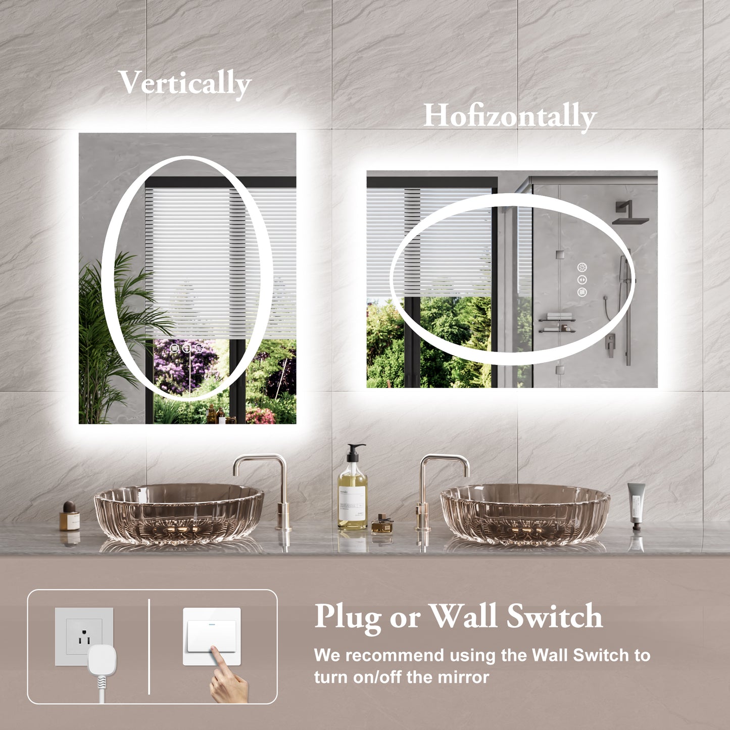 Double-layer LED Bathroom Mirror 28x36 Inch,Wall Mirrors with Anti-Fog Vanity Mirror ,Shatter-Proof,Memory Makeup Mirror with LED Lights