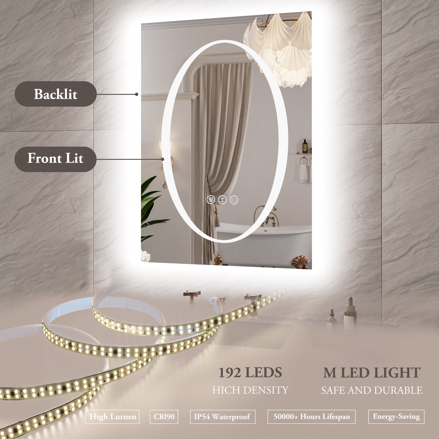 Double-layer LED Bathroom Mirror 28x36 Inch,Wall Mirrors with Anti-Fog Vanity Mirror ,Shatter-Proof,Memory Makeup Mirror with LED Lights