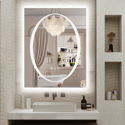 Double-layer LED Bathroom Mirror 28x36 Inch,Wall Mirrors with Anti-Fog Vanity Mirror ,Shatter-Proof,Memory Makeup Mirror with LED Lights