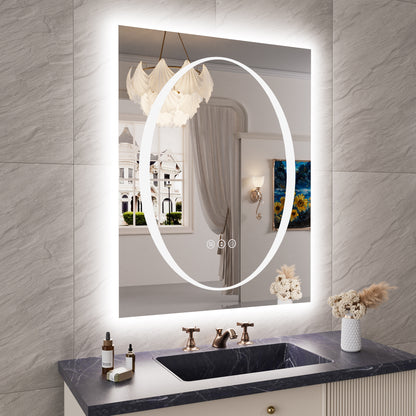 Double-layer LED Bathroom Mirror 28x36 Inch,Wall Mirrors with Anti-Fog Vanity Mirror ,Shatter-Proof,Memory Makeup Mirror with LED Lights