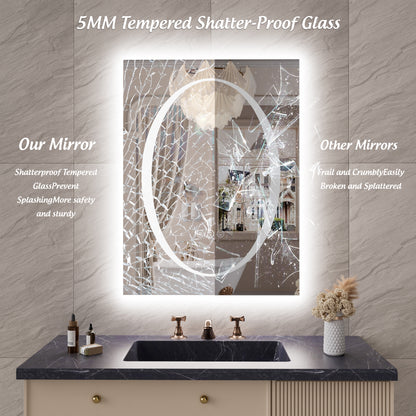 Double-layer LED Bathroom Mirror 28x36 Inch,Wall Mirrors with Anti-Fog Vanity Mirror ,Shatter-Proof,Memory Makeup Mirror with LED Lights