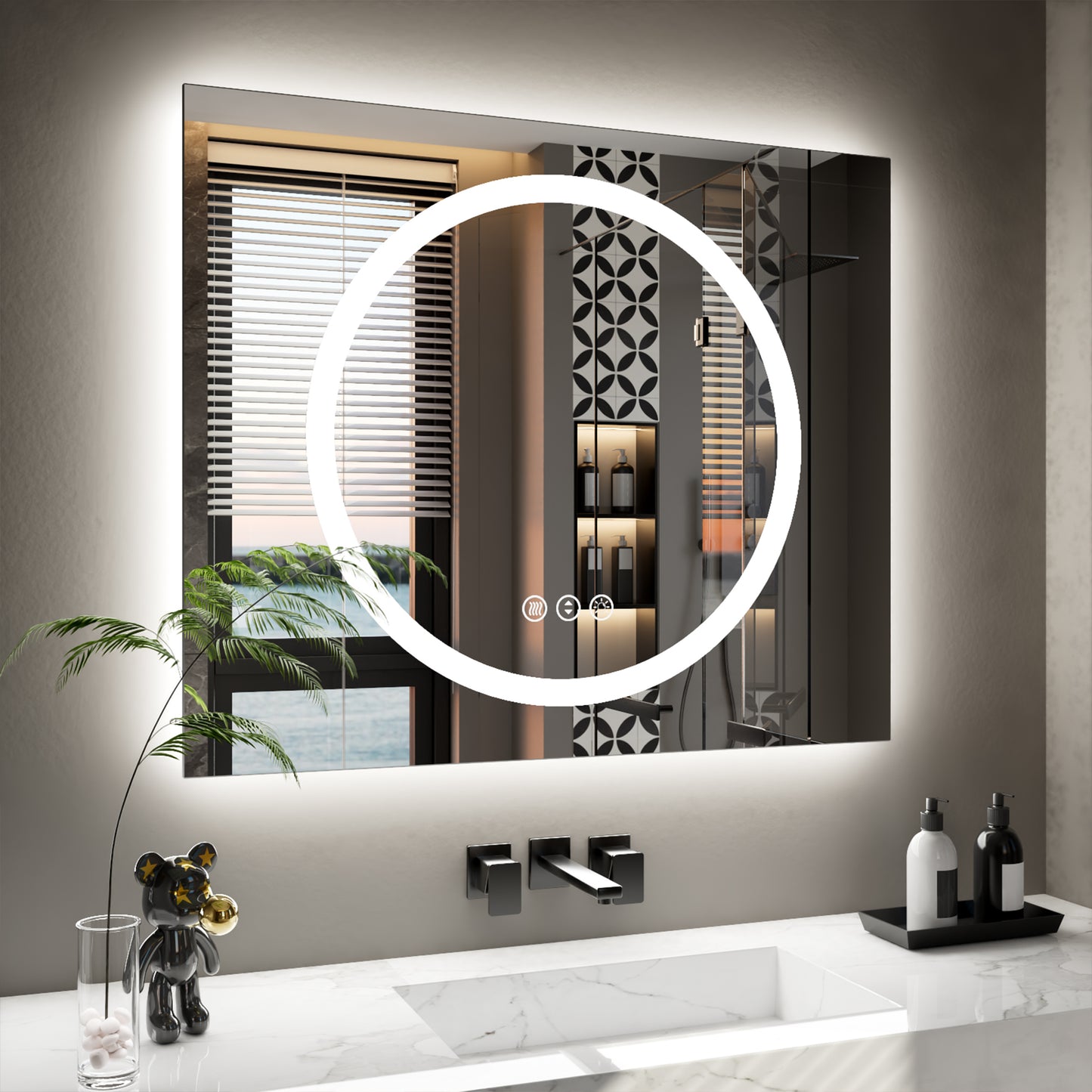 Double-layer LED Bathroom Mirror 40x32 Inch,Wall Mirrors with Anti-Fog Vanity Mirror ,Shatter-Proof,Memory Makeup Mirror with LED Lights