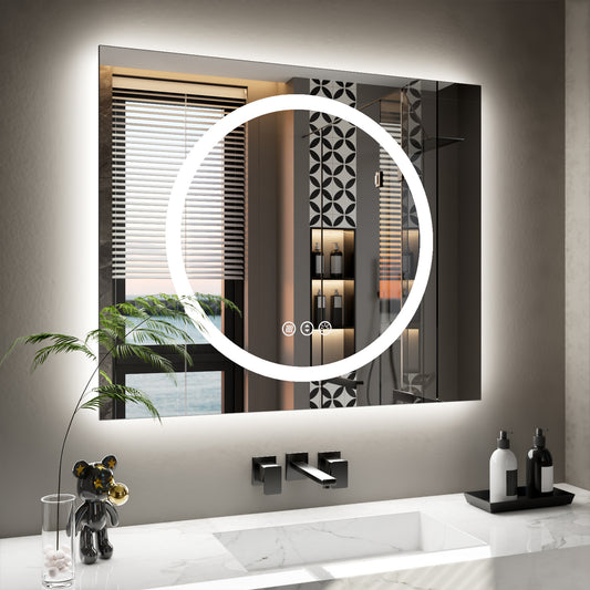 Double-layer LED Bathroom Mirror 40x32 Inch,Wall Mirrors with Anti-Fog Vanity Mirror ,Shatter-Proof,Memory Makeup Mirror with LED Lights