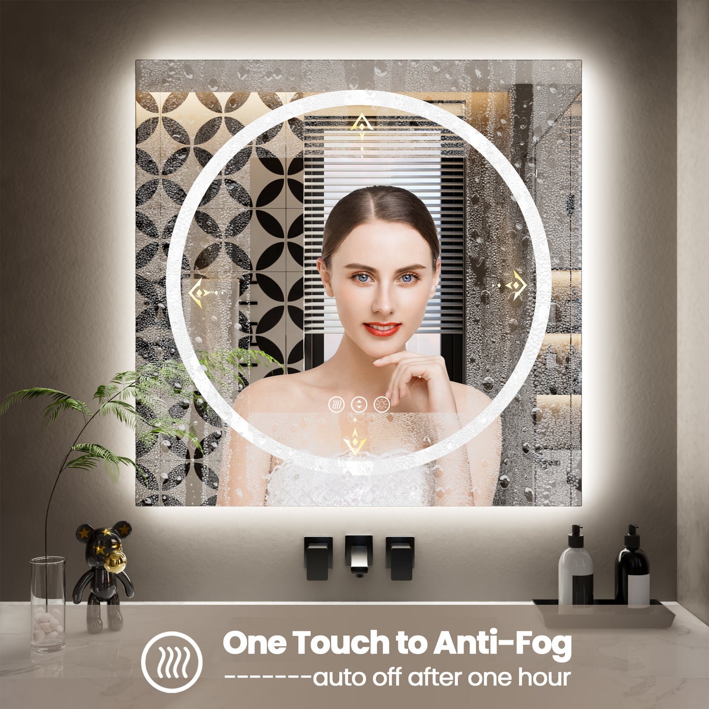 Double-layer LED Bathroom Mirror 40x32 Inch,Wall Mirrors with Anti-Fog Vanity Mirror ,Shatter-Proof,Memory Makeup Mirror with LED Lights
