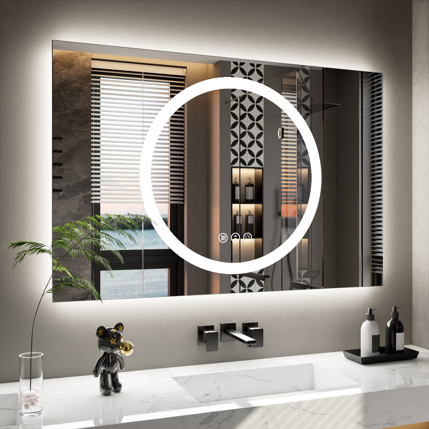 Double-layer LED Bathroom Mirror 48x32 Inch,Wall Mirrors with Anti-Fog Vanity Mirror ,Shatter-Proof,Memory Makeup Mirror with LED Lights