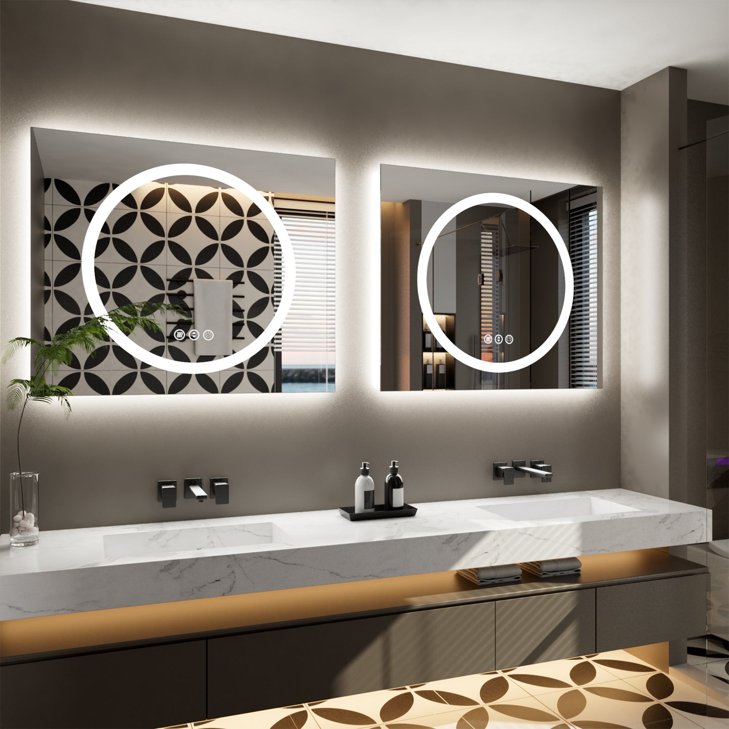 Double-layer LED Bathroom Mirror 48x36 Inch,Wall Mirrors with Anti-Fog Vanity Mirror ,Shatter-Proof,Memory Makeup Mirror with LED Lights
