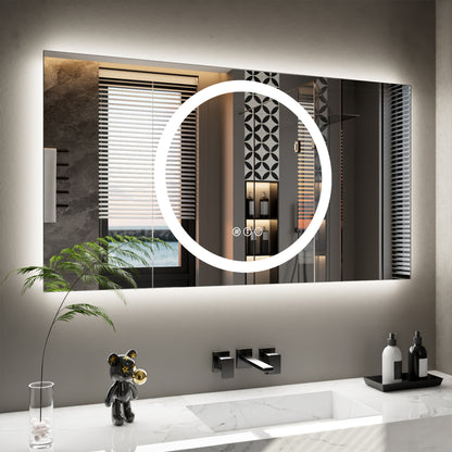 Double-layer LED Bathroom Mirror 55x30 Inch,Wall Mirrors with Anti-Fog Vanity Mirror ,Shatter-Proof,Memory Makeup Mirror with LED Lights