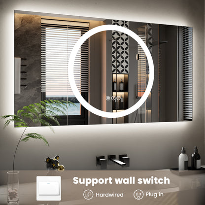 Double-layer LED Bathroom Mirror 55x30 Inch,Wall Mirrors with Anti-Fog Vanity Mirror ,Shatter-Proof,Memory Makeup Mirror with LED Lights