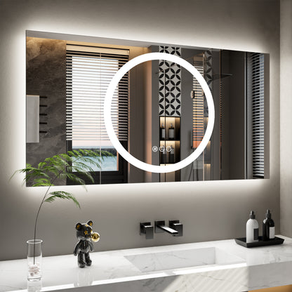 Double-layer LED Bathroom Mirror 60x32 Inch,Wall Mirrors with Anti-Fog Vanity Mirror ,Shatter-Proof,Memory Makeup Mirror with LED Lights