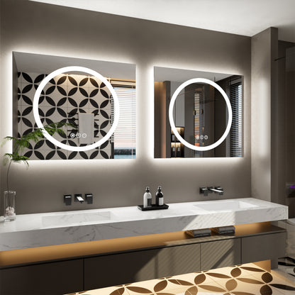 Double-layer LED Bathroom Mirror 60x32 Inch,Wall Mirrors with Anti-Fog Vanity Mirror ,Shatter-Proof,Memory Makeup Mirror with LED Lights