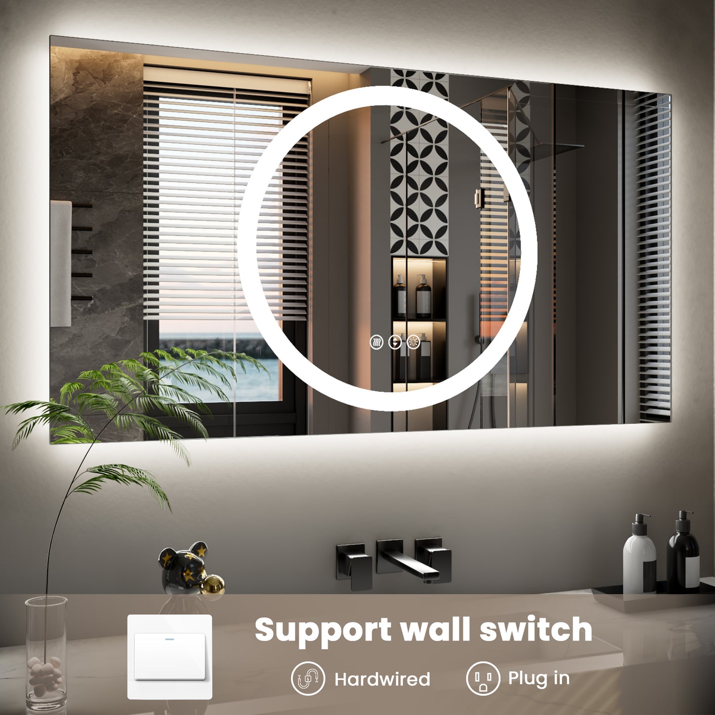 Double-layer LED Bathroom Mirror 32x32 Inch,Wall Mirrors with Anti-Fog Vanity Mirror ,Shatter-Proof,Memory Makeup Mirror with LED Lights